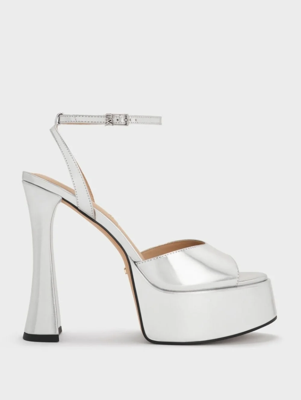 Charles & Keith Metallic Silver Platform Sandals Size 35